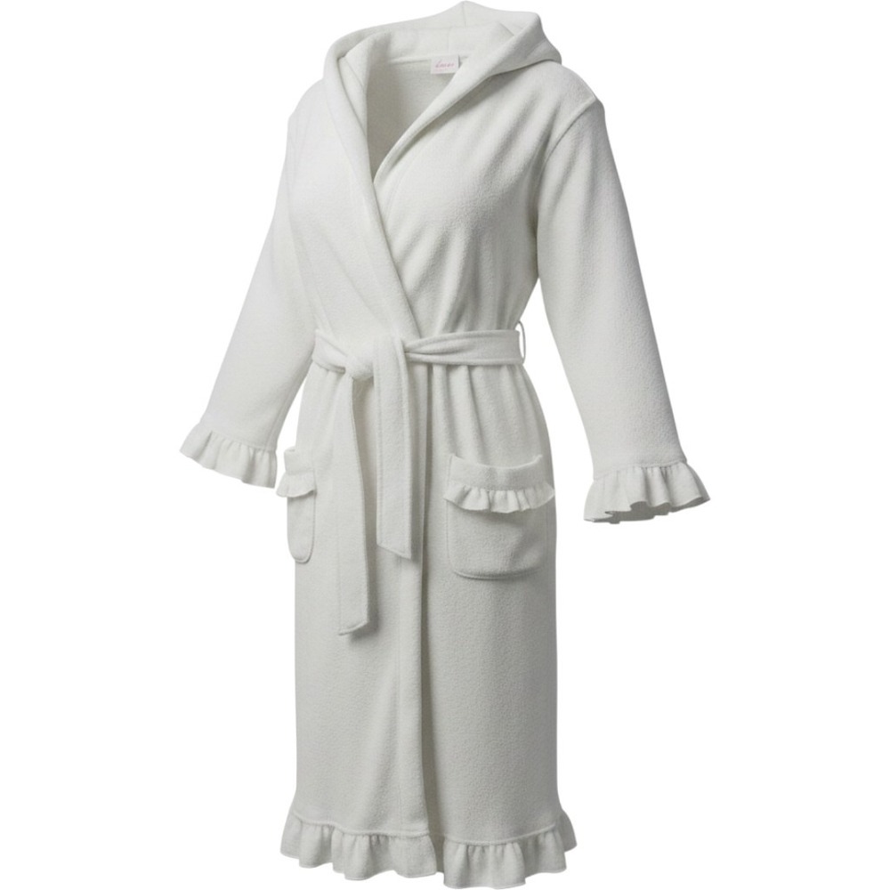 Angel White Hooded Ruffle Terry Cloth Bathrobe Pink Script Back Size M/L